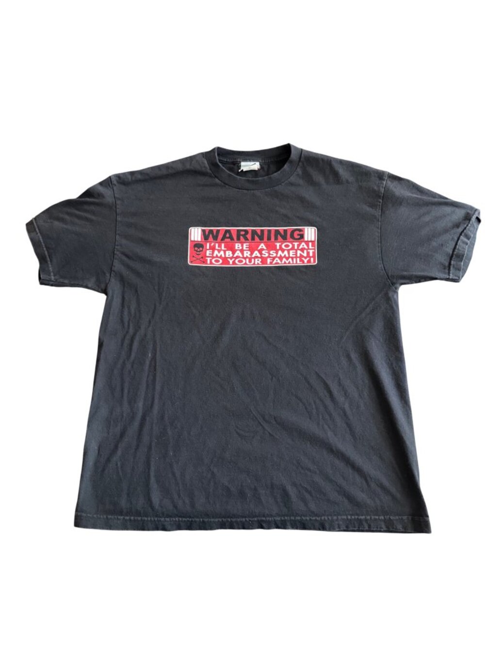 Warning Graphic Tee Black Hybrid Tees XL 100% Cotton Made In USA